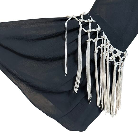 Boutique Basically Me Women's Black Sheer Babydoll Boho Fringe Gothic Size Small - Picture 2 of 6